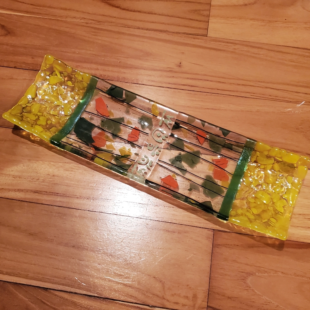Yellow is Fun 4" Fused Glass Cracker Plate